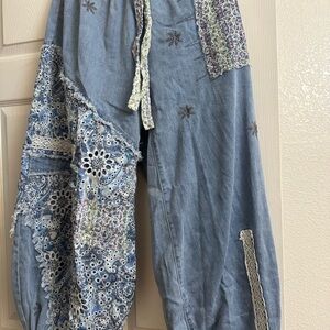 Boho Embroidered Denim Pants